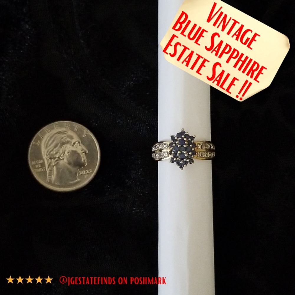 Blue Sapphire Diamond Ring 10k Yellow & White Gold Size 9